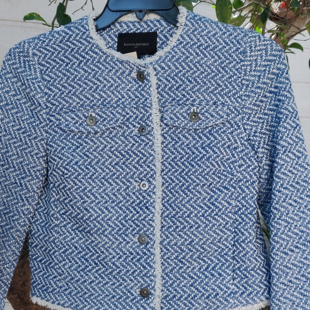 Banana republic cropped jacket size S color blue white New - Picture 3 of 12